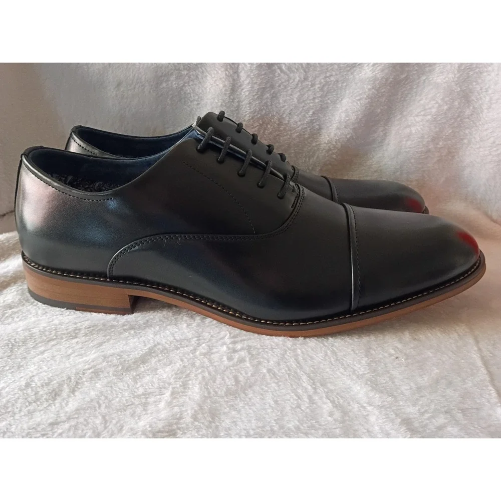 Bruno Marc Louis_2 Men's Black Cap Toe Oxford Dress Shoes Size 12 Formal Lace-Up